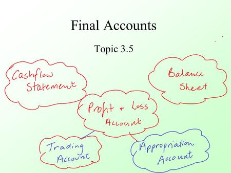 Final Accounts Topic 3.5. Purpose of Accounts Law requires these accounts. They are also a report to the shareholders, the owners of the company and all.