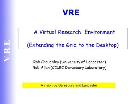 A Virtual Research Environment (Extending the Grid to the Desktop)