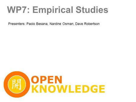 WP7: Empirical Studies Presenters: Paolo Besana, Nardine Osman, Dave Robertson.