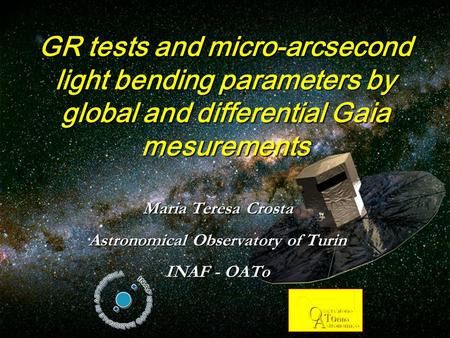 March 31 2006, Birmingham GR tests and micro-arcsecond light bending parameters by global and differential Gaia mesurements Maria Teresa Crosta Astronomical.
