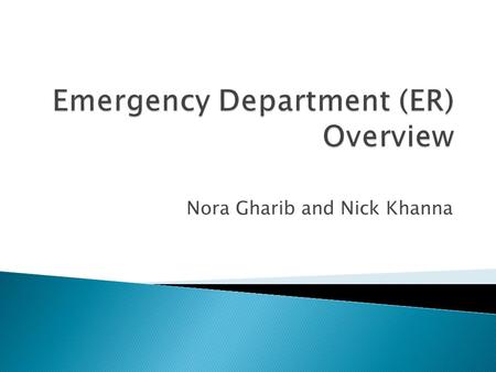 Nora Gharib and Nick Khanna.  Introduction  Statistics  Emergency Room Medications  Common Cases in ER  Patient Cases  The role of a Pharmacist.