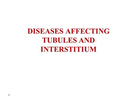 1 DISEASES AFFECTING TUBULES AND INTERSTITIUM. 2 Tubulointerstitial Nephritis Causes : 1- bacterial infection. 2- drugs. 3- metabolic disorders such as.