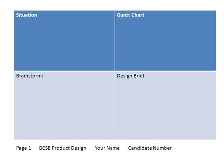 SituationGantt Chart Brainstorm:Design Brief Page 1 GCSE Product DesignYour NameCandidate Number.