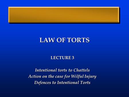 LAW OF TORTS LECTURE 3 Intentional torts to Chattels