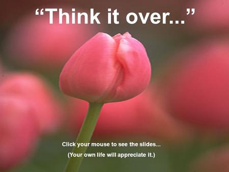 “Think it over...” Click your mouse to see the slides... (Your own life will appreciate it.)