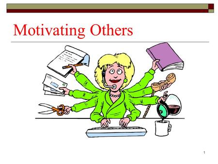 1 Motivating Others. 2 Individual Differences in Motivation  Self-esteem Chronic Situational Socially influenced  Need for achievement  Intrinsic motivation.