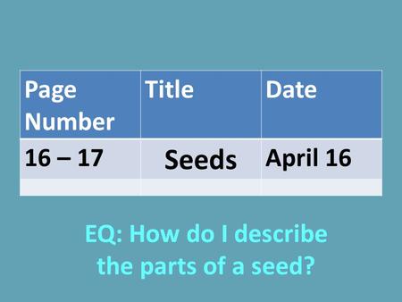 EQ: How do I describe the parts of a seed?