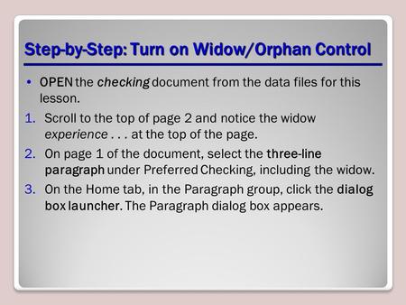 Step-by-Step: Turn on Widow/Orphan Control