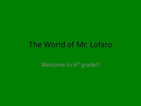 The World of Mr. Lofaro Welcome to 6 th grade!!. The Basics…. I’m 24 years old. I was born in New York. I grew up in Raleigh. I live in Lumberton.