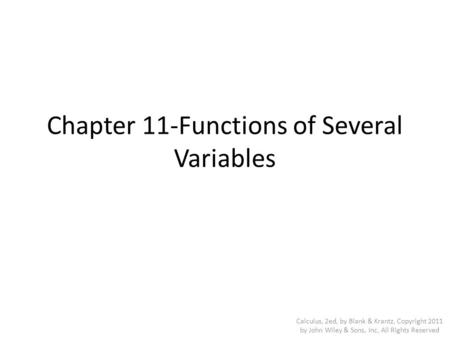 Chapter 11-Functions of Several Variables