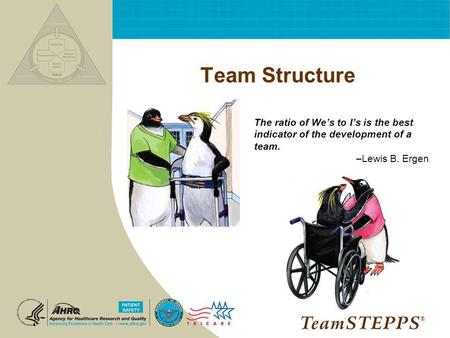Team Structure The ratio of We’s to I’s is the best indicator of the development of a team. –Lewis B. Ergen NEXT: ®