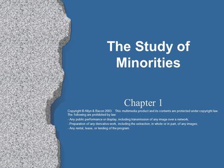 The Study of Minorities Chapter 1 Copyright © Allyn & Bacon 2003. This multimedia product and its contents are protected under copyright law. The following.