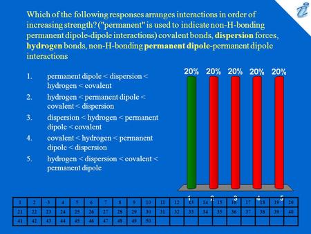Which of the following responses arranges interactions in order of increasing strength? (permanent is used to indicate non-H-bonding permanent dipole-dipole.