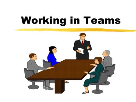 Working in Teams. Objectives z Be able to define team structure z Develop a team process z Learn about team culture.