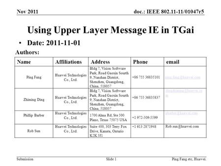 Using Upper Layer Message IE in TGai