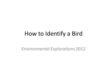 How to Identify a Bird Environmental Explorations 2012.