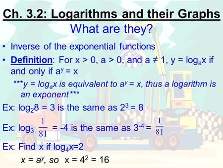 Ch. 3.2: Logarithms and their Graphs What are they?