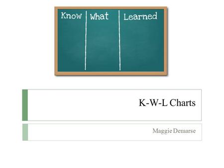 K-W-L Charts Maggie Demarse. Brief Description of the Strategy  K-W-L is an instructional strategy for aiding students in establishing a framework and.
