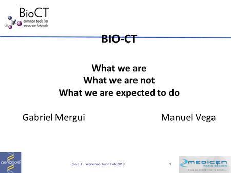 11 BIO-CT What we are What we are not What we are expected to do Gabriel MerguiManuel Vega Bio-C.T. Workshop Turin Feb 2010.