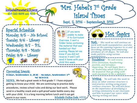 Mrs. Hebel’s 1st Grade Island Times