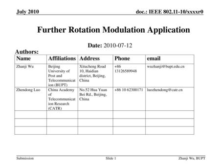 Further Rotation Modulation Application