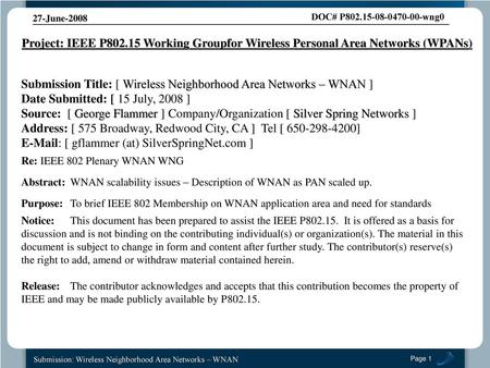 Submission Title: [ Wireless Neighborhood Area Networks – WNAN ]