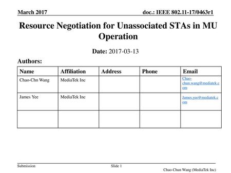 Resource Negotiation for Unassociated STAs in MU Operation