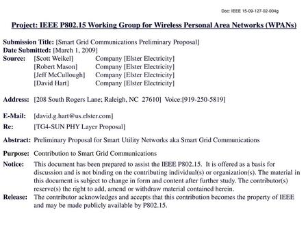 Submission Title: [Smart Grid Communications Preliminary Proposal]