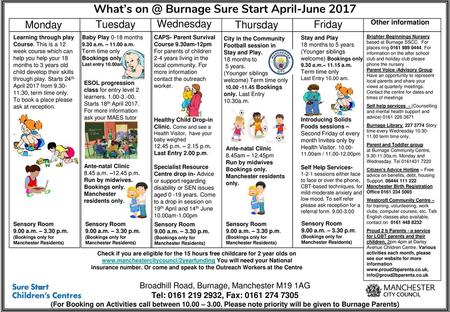 What’s Burnage Sure Start April-June 2017