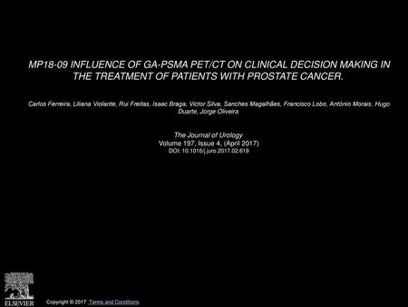 MP18-09 INFLUENCE OF GA-PSMA PET/CT ON CLINICAL DECISION MAKING IN THE TREATMENT OF PATIENTS WITH PROSTATE CANCER.  Carlos Ferreira, Liliana Violante,