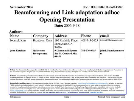 Beamforming and Link adaptation adhoc Opening Presentation