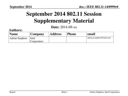September Session Supplementary Material