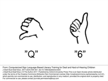 Figure 1. The handshapes for letter Q and digit 6 from the Swedish manual alphabet and manual numeral systems. From: Computerized Sign Language-Based Literacy.