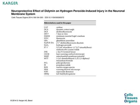 Neuroprotective Effect of Didymin on Hydrogen Peroxide-Induced Injury in the Neuronal Membrane System Cells Tissues Organs 2014;199:184-200 - DOI:10.1159/000365072.