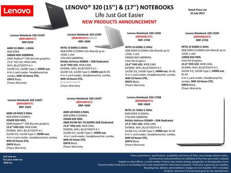 LENOVO® 320 (15’’) & (17’’) NOTEBOOKS