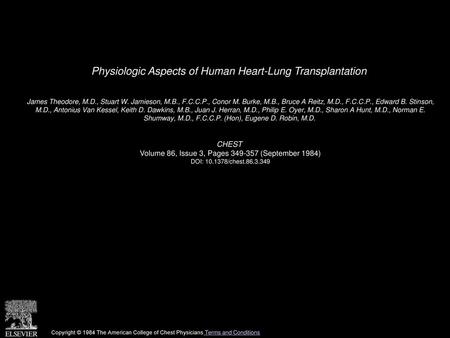 Physiologic Aspects of Human Heart-Lung Transplantation
