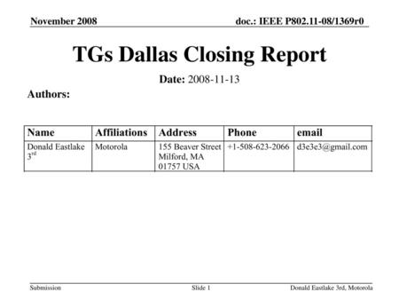 TGs Dallas Closing Report