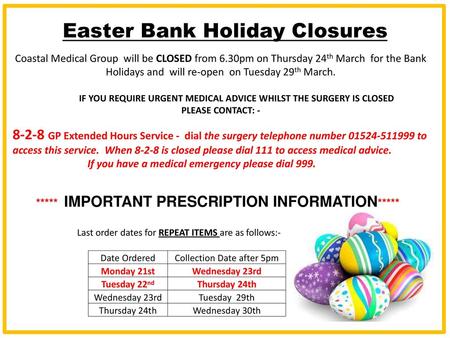 Easter Bank Holiday Closures