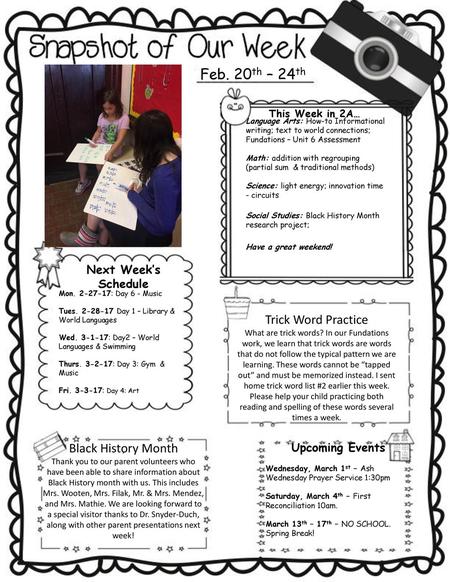 Feb. 20th – 24th Trick Word Practice Black History Month