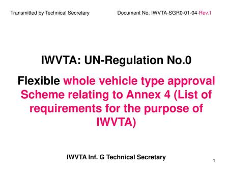 IWVTA: UN-Regulation No.0 IWVTA Inf. G Technical Secretary