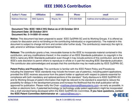 IEEE Contribution Author’s Name Affiliation Address Phone