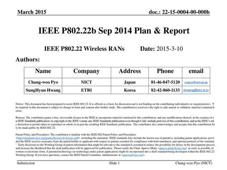 IEEE P802.22b Sep 2014 Plan & Report