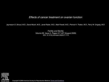 Effects of cancer treatment on ovarian function