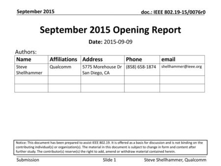 September 2015 Opening Report