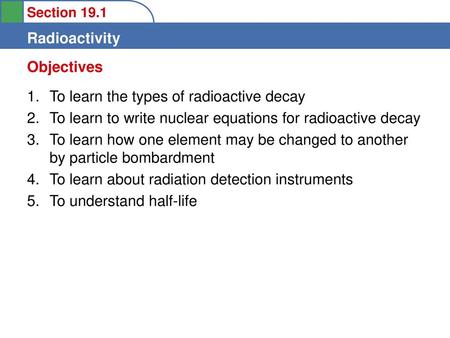 Objectives To learn the types of radioactive decay