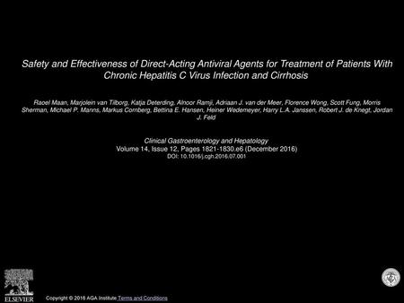 Safety and Effectiveness of Direct-Acting Antiviral Agents for Treatment of Patients With Chronic Hepatitis C Virus Infection and Cirrhosis  Raoel Maan,