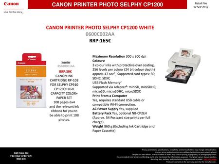 CANON PRINTER PHOTO SELPHY CP1200