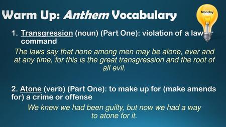 Warm Up: Anthem Vocabulary