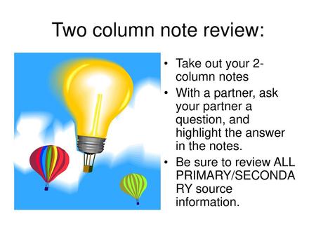 Two column note review: