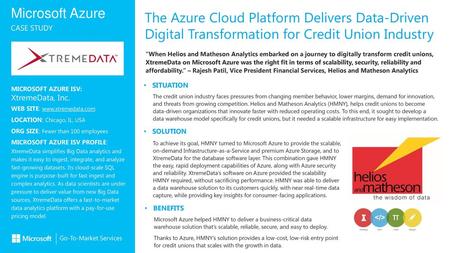 The Azure Cloud Platform Delivers Data-Driven Digital Transformation for Credit Union Industry Partner Logo “When Helios and Matheson Analytics embarked.